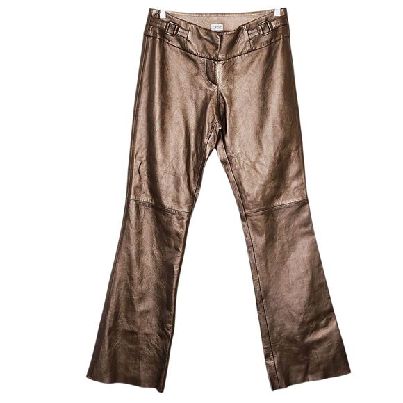 Cache Vintage 90s Leather Low Rise Bootcut Pants Y2K Metallic Bronze 6 NWT - Picture 1 of 9